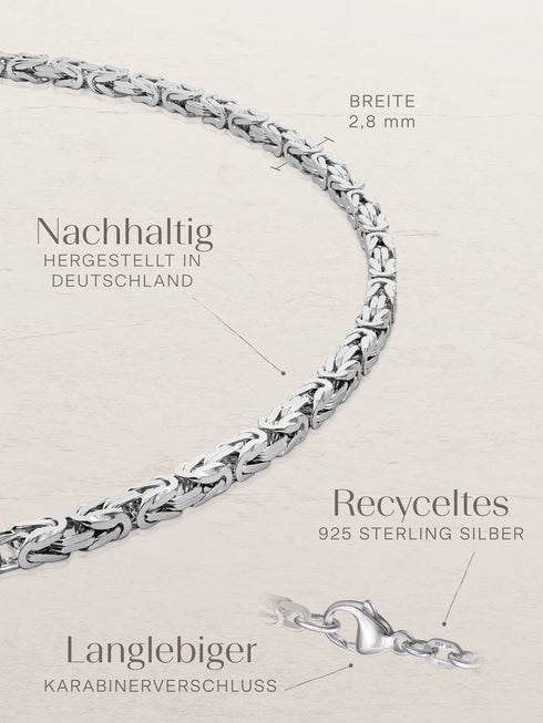 Armband Königskette 2,8 mm Rhodiniert Silber