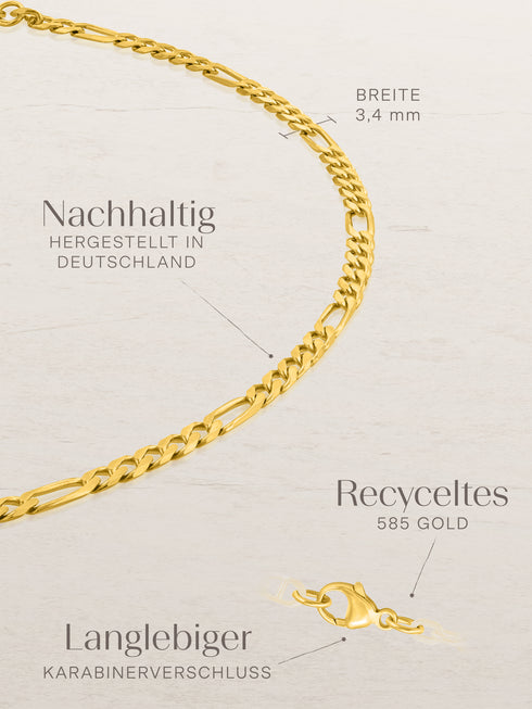 Figarokette 3:1 VARIED 14k Echtgold Diamantiert