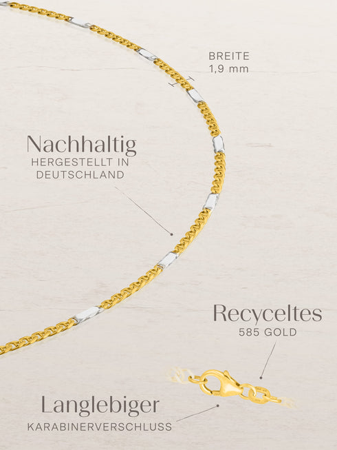 Armband Panzerkette TIMELESS Modern 14k Echtgold & Silber Rhodiniert