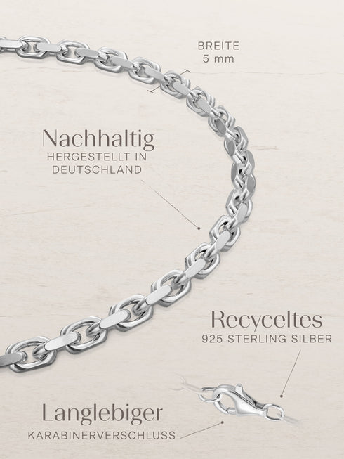 Armband Ankerkette DELICATE Massiv Silber Diamantiert