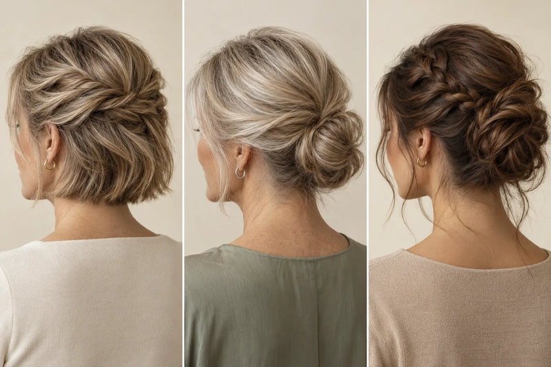 Hochsteckfrisur für kurze, mittellange und lange Haare: gedrehter Knoten, tiefer Dutt und Flechtdutt von hinten
