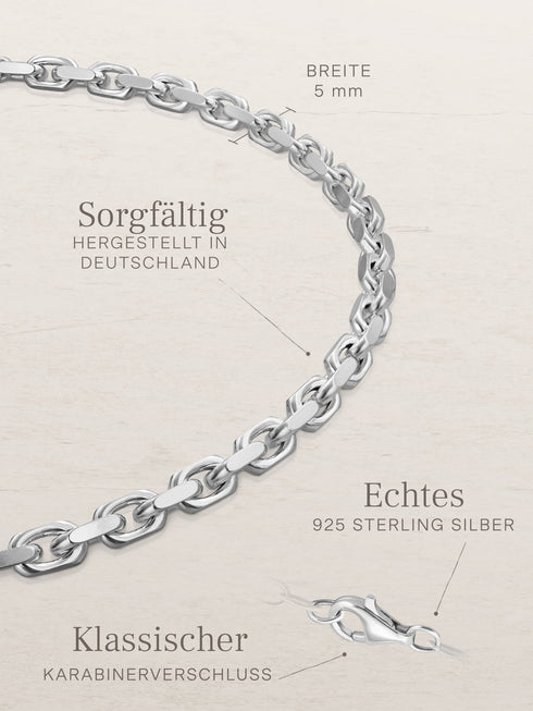 Armband Ankerkette DELICATE Massiv Silber Diamantiert – Detailansicht