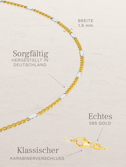 Armband Panzerkette TIMELESS Modern 14k Echtgold & Silber Rhodiniert – Detailansicht