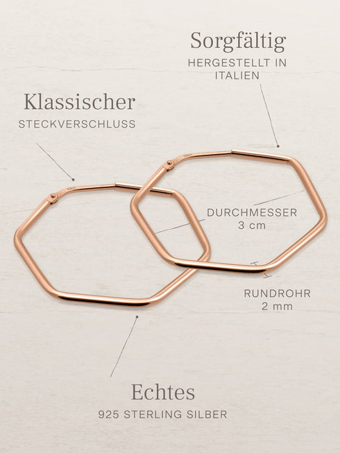 Creolen HEXAGON Dezent Roségold Vergoldet – Detailansicht