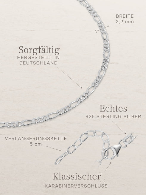 Fußkette Figarokette VARIED Silber – Detailansicht