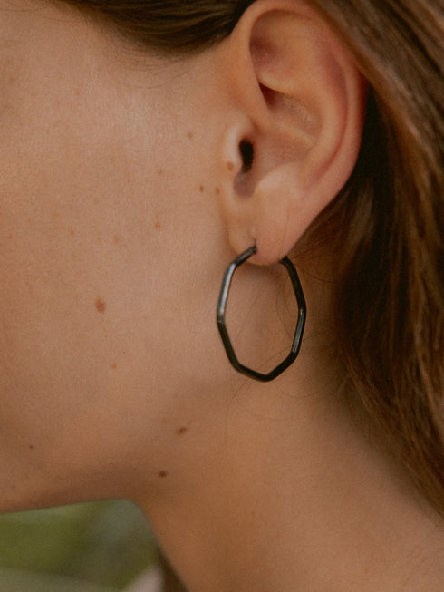 Creolen HEXAGON Dezent Schwarz Rhodiniert