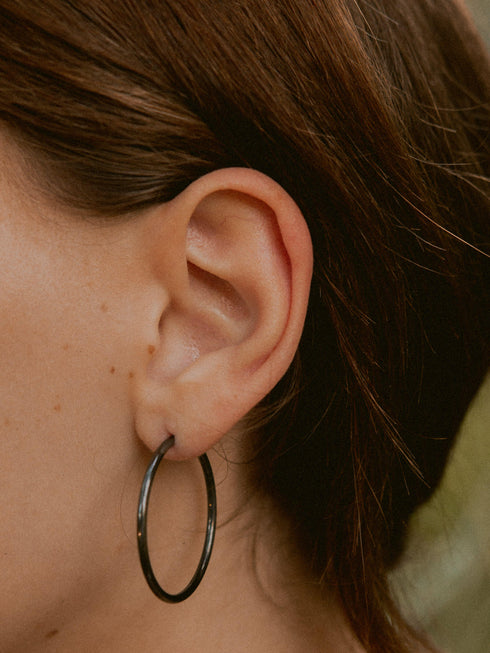 Kreis Creolen HOOP Klassisch Schwarz Rhodiniert