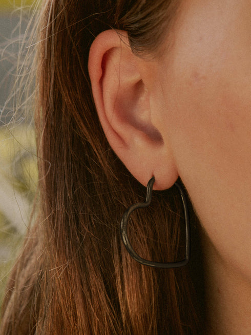 Creolen HEART Schwarz Rhodiniert