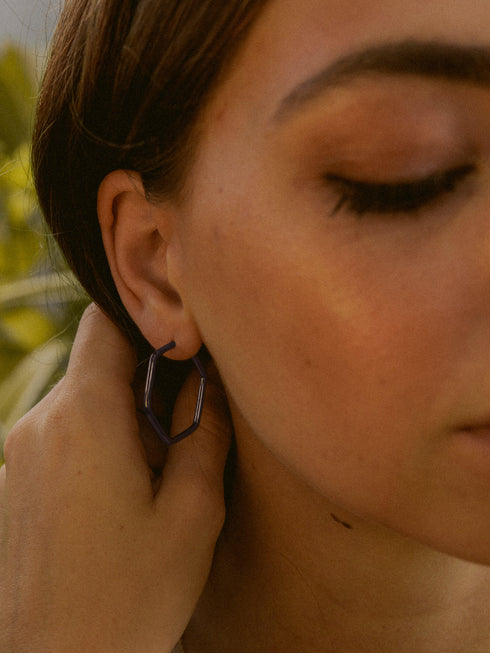 Creolen HEXAGON Dezent Schwarz Rhodiniert