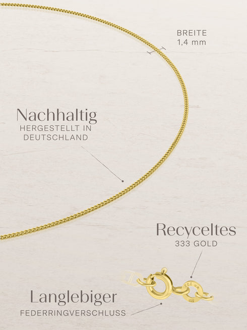 Fußkette Panzerkette mit Herz TIMELESS HEART 8k Gold