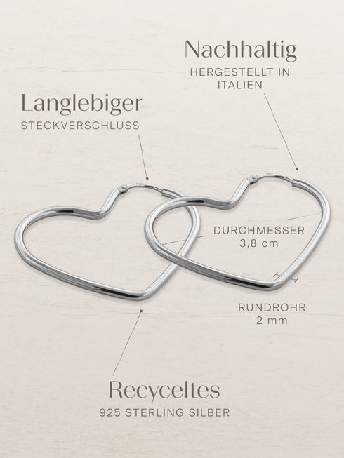 Creolen HEART Silber Rhodiniert