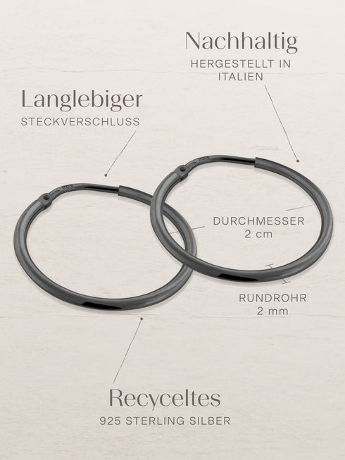 Kreis Creolen HOOP Dezent Schwarz Rhodiniert