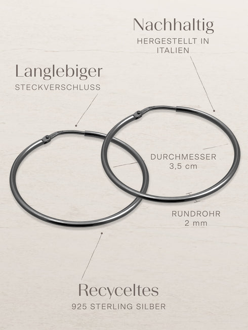 Kreis Creolen HOOP Klassisch Schwarz Rhodiniert