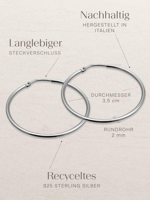 Kreis Creolen HOOP Klassisch Silber Rhodiniert