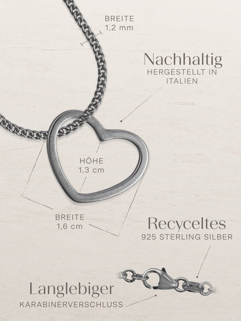 Kettenanhänger HEART Schwarz Rhodiniert